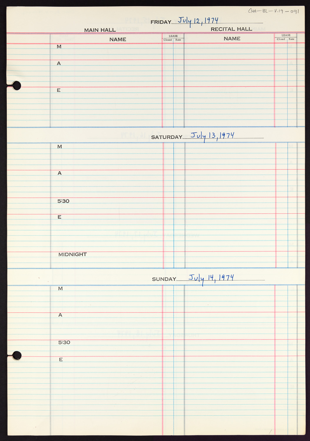 Carnegie Hall Booking Ledger, volume 19, page 91