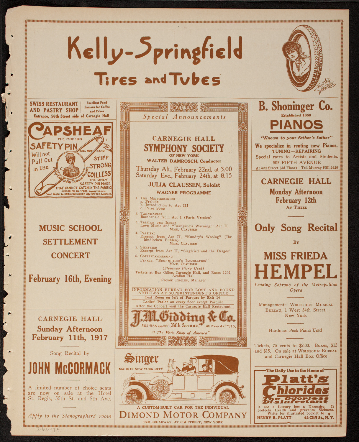 Home Symphony Concert: New York Philharmonic, February 6, 1917, program page 9