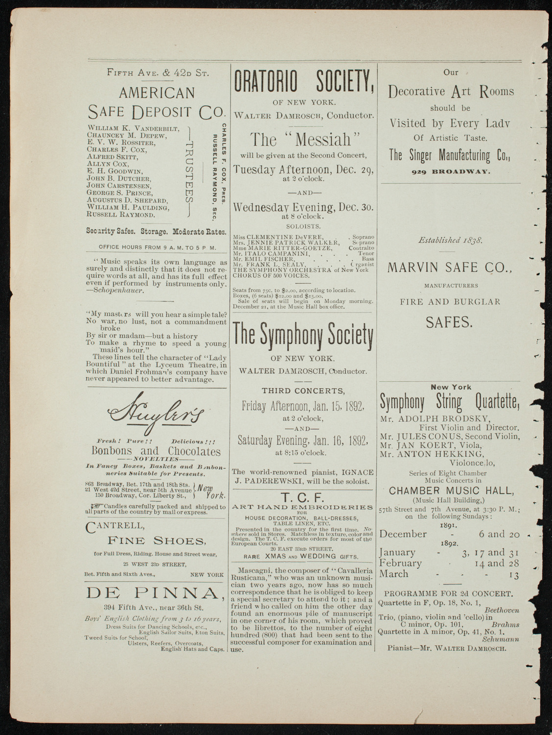 Benefit: West Side Day Nursery and Industrial School, December 14, 1891, program page 4