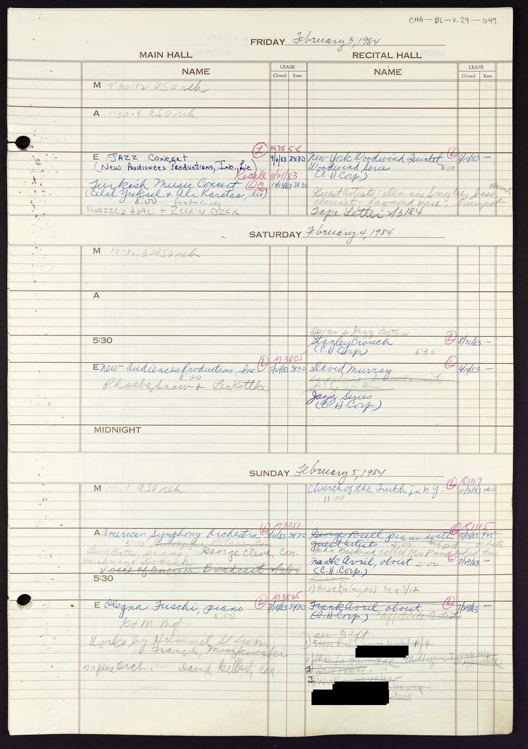 Carnegie Hall Booking Ledger, volume 29, page 49