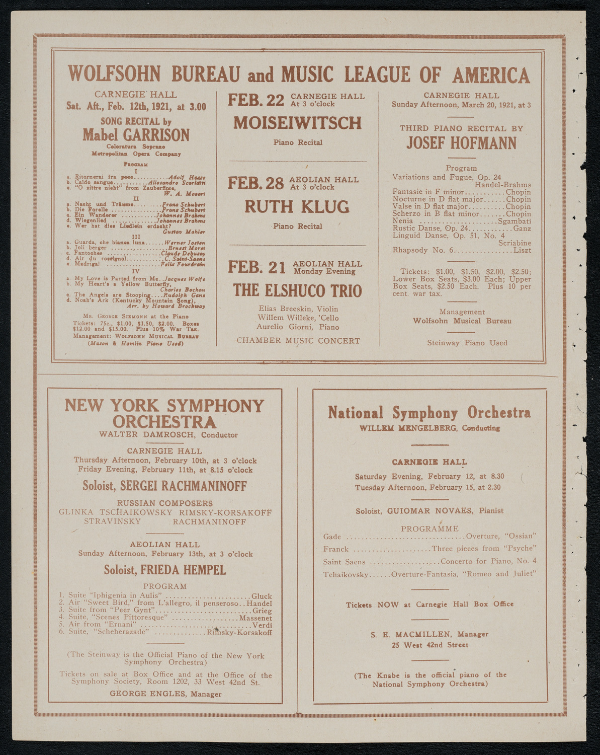 National Symphony Orchestra, February 9, 1921, program page 8