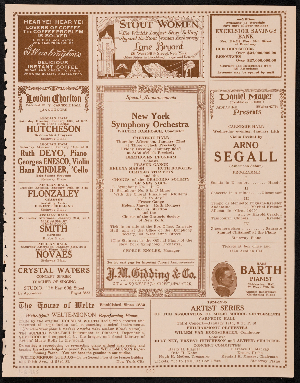 New York Philharmonic, January 8, 1925, program page 9
