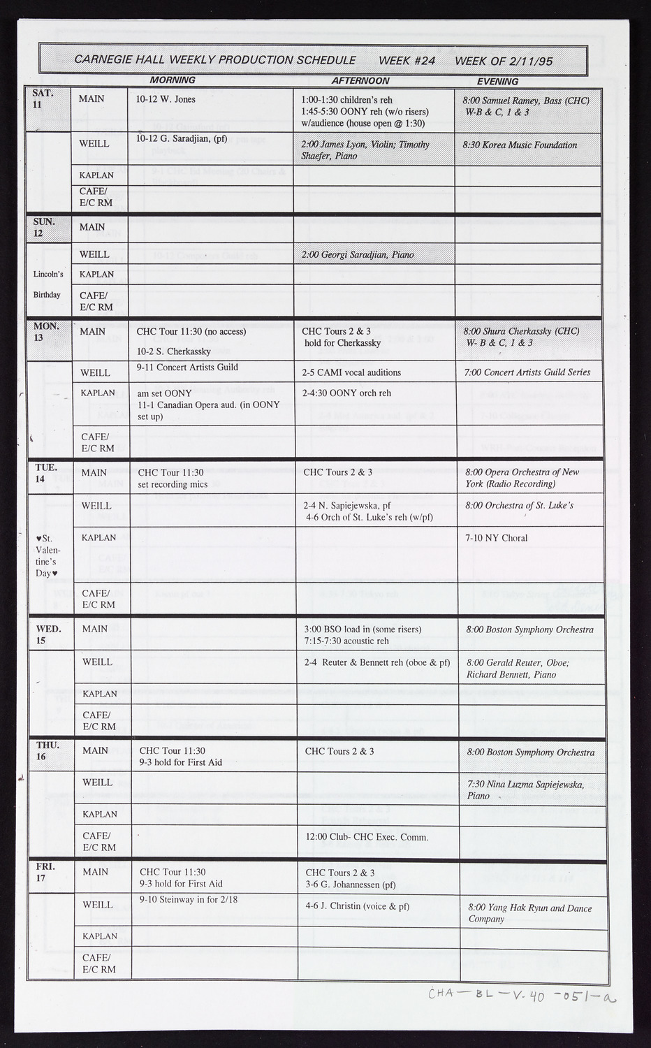 Carnegie Hall Booking Ledger, volume 40, page 51a