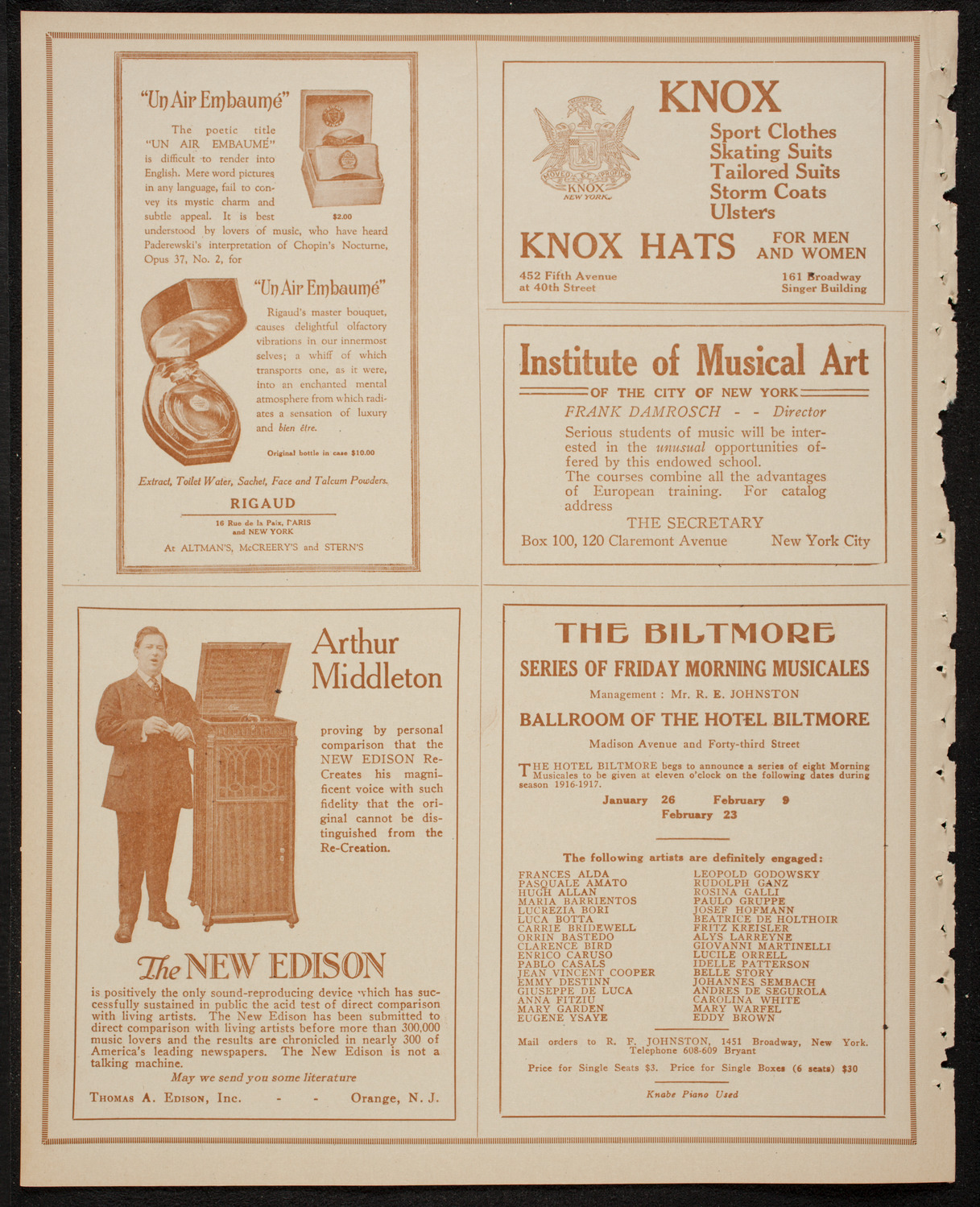 New York Philharmonic, January 19, 1917, program page 2