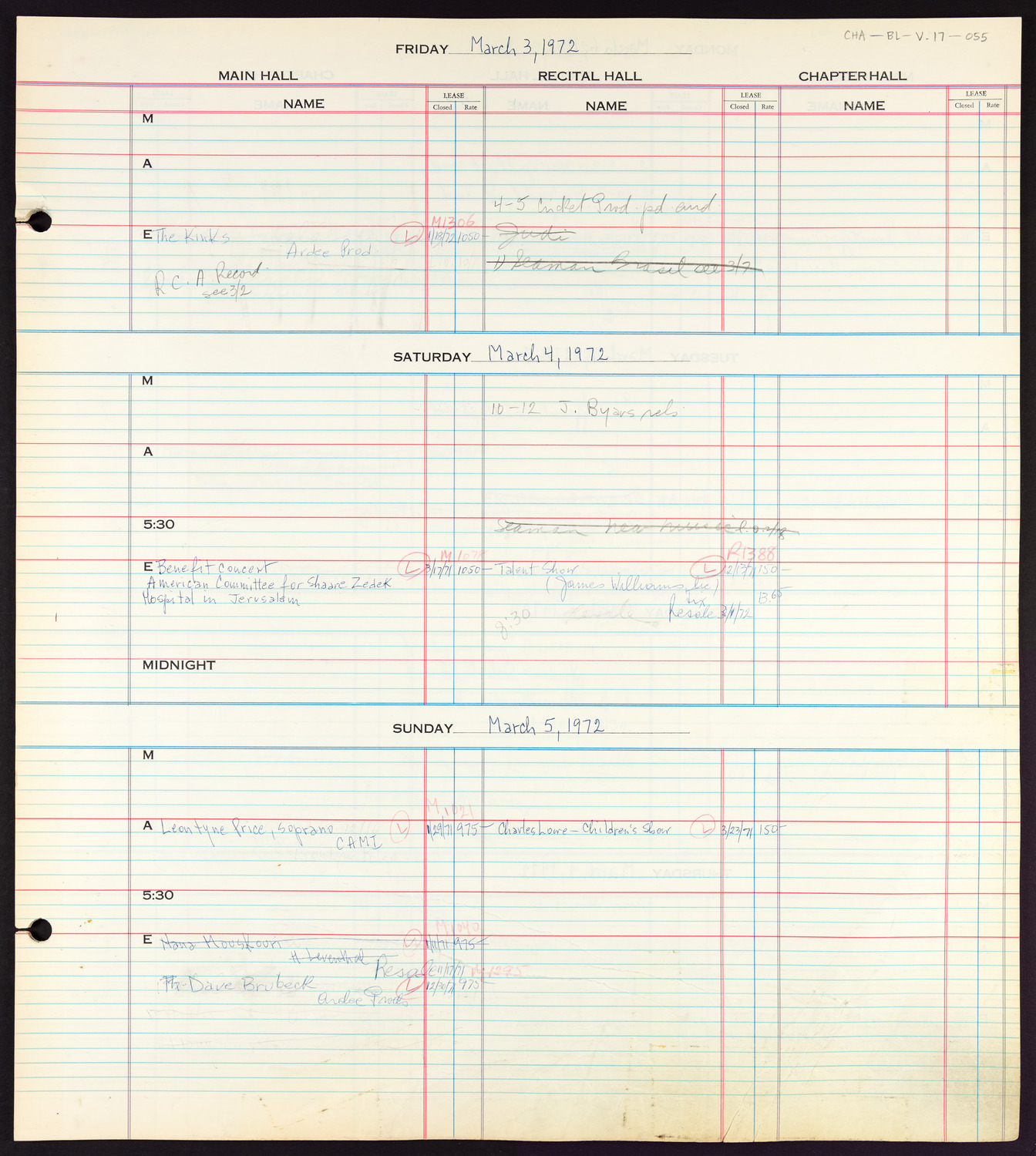 Carnegie Hall Booking Ledger, volume 17, page 55