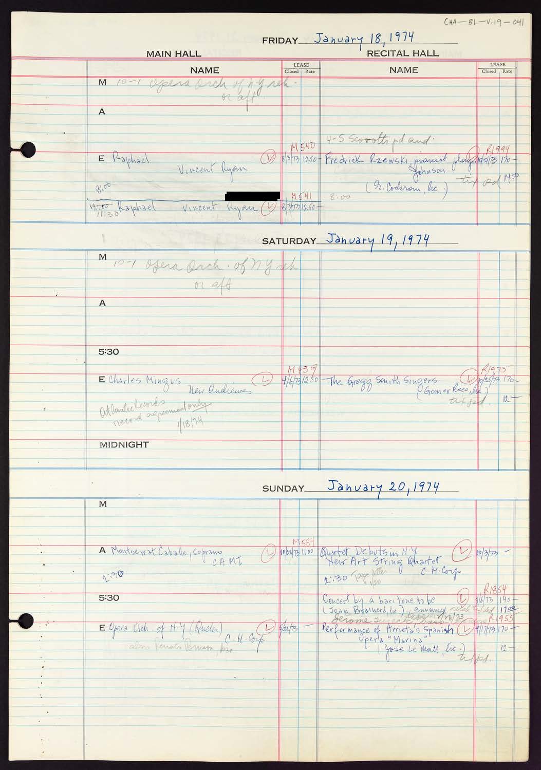 Carnegie Hall Booking Ledger, volume 19, page 41