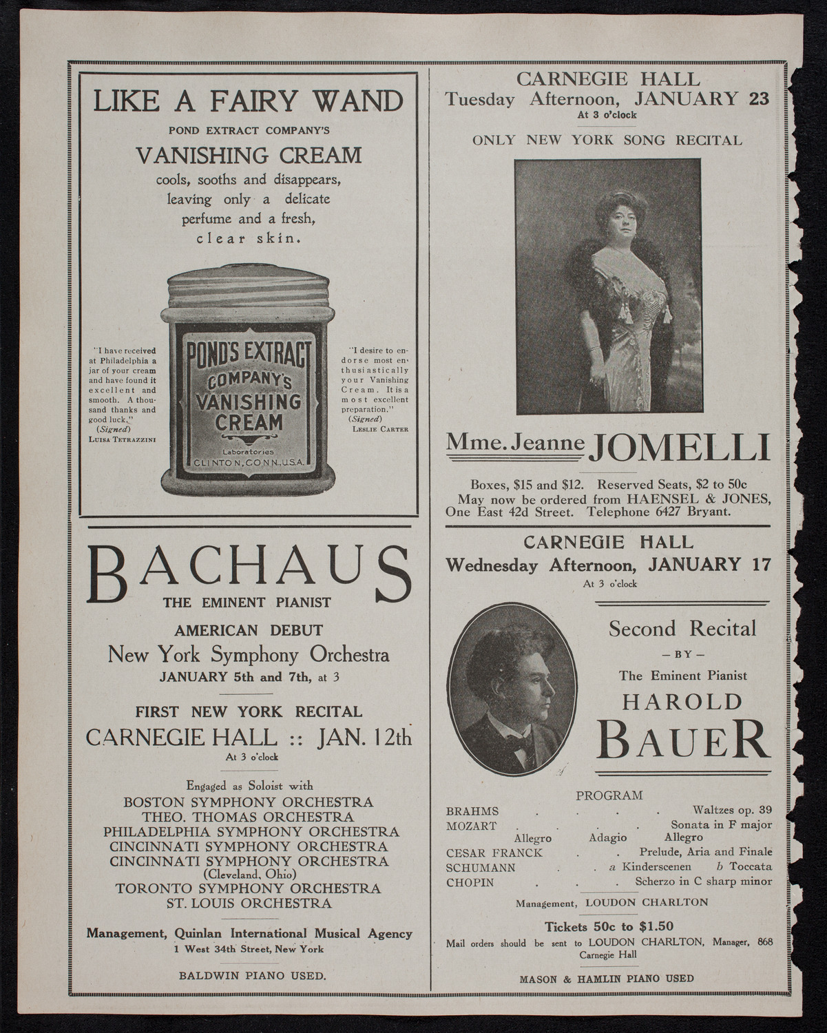 Alessandro Bonci, Tenor, January 10, 1912, program page 8