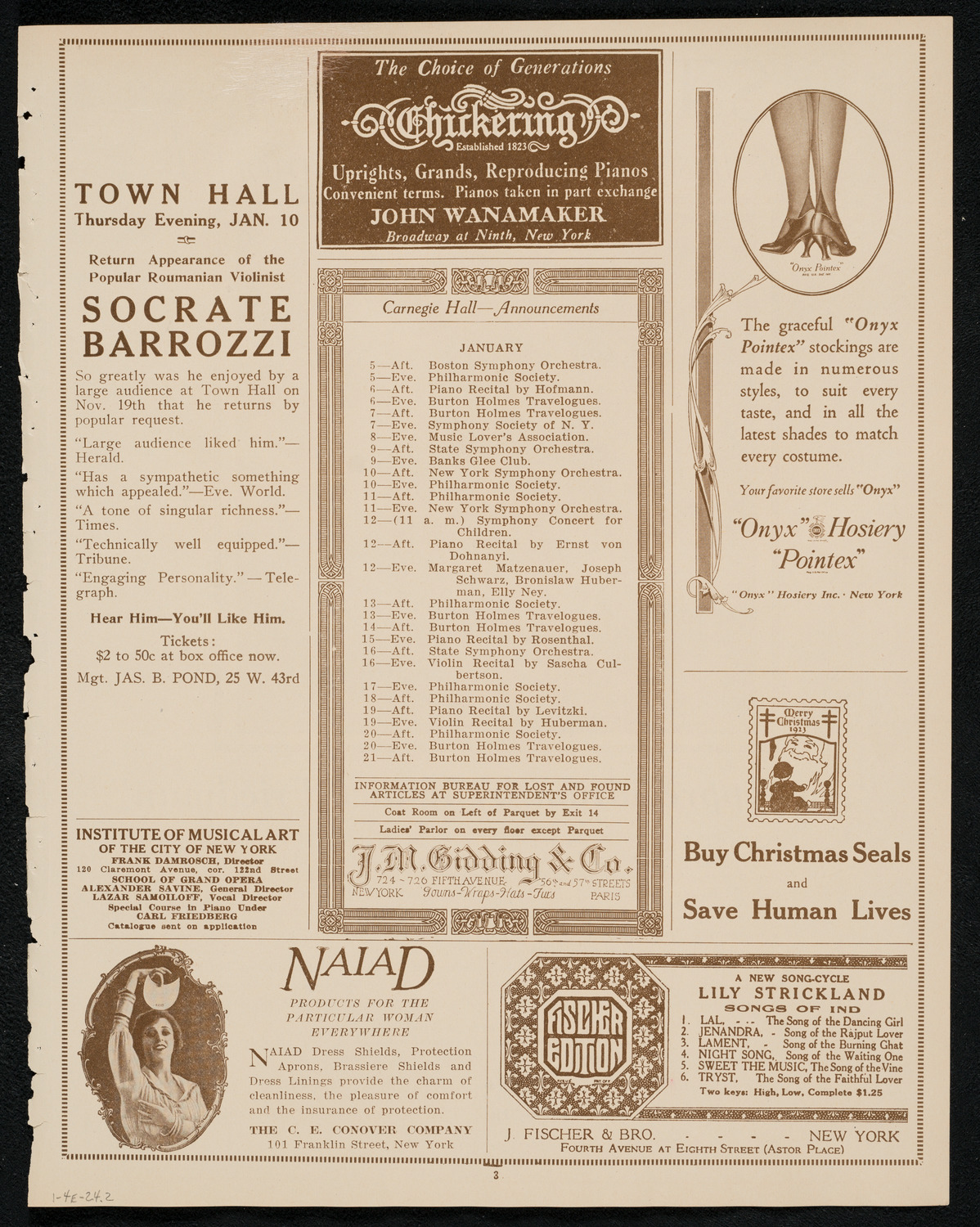New York Symphony Orchestra: Beethoven Cycle, January 4, 1924, program page 3
