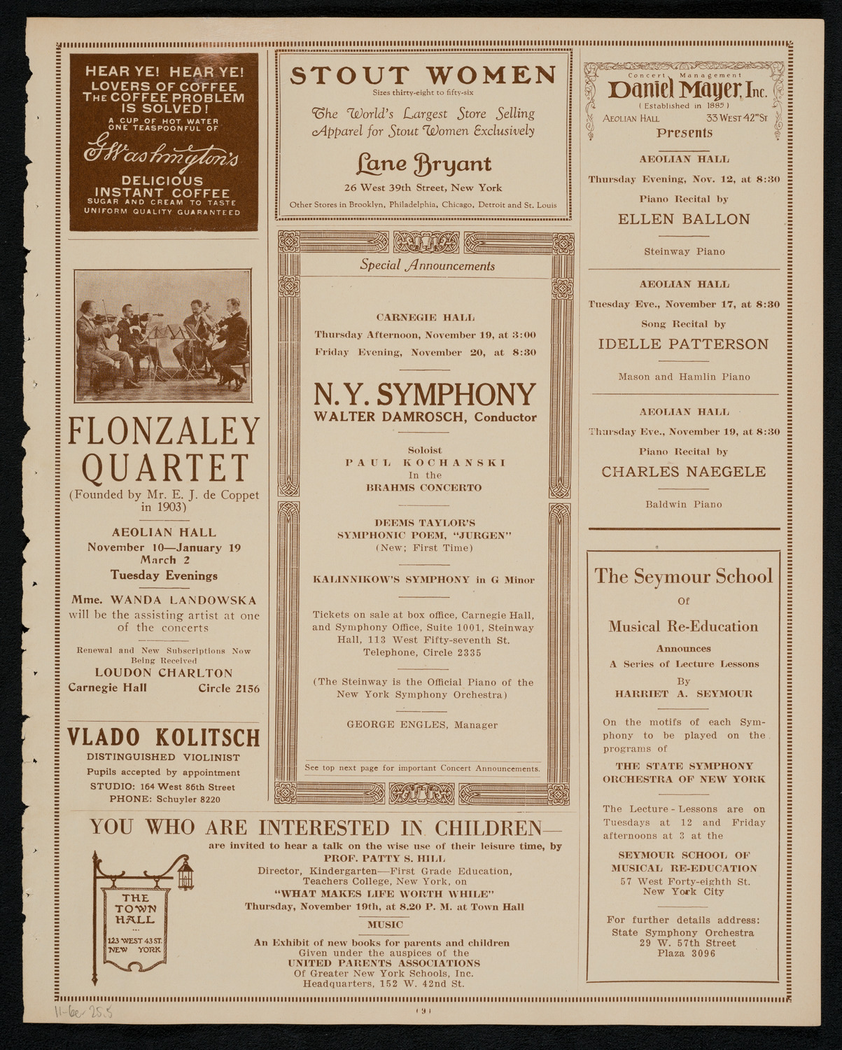 New York Symphony Orchestra, November 6, 1925, program page 9