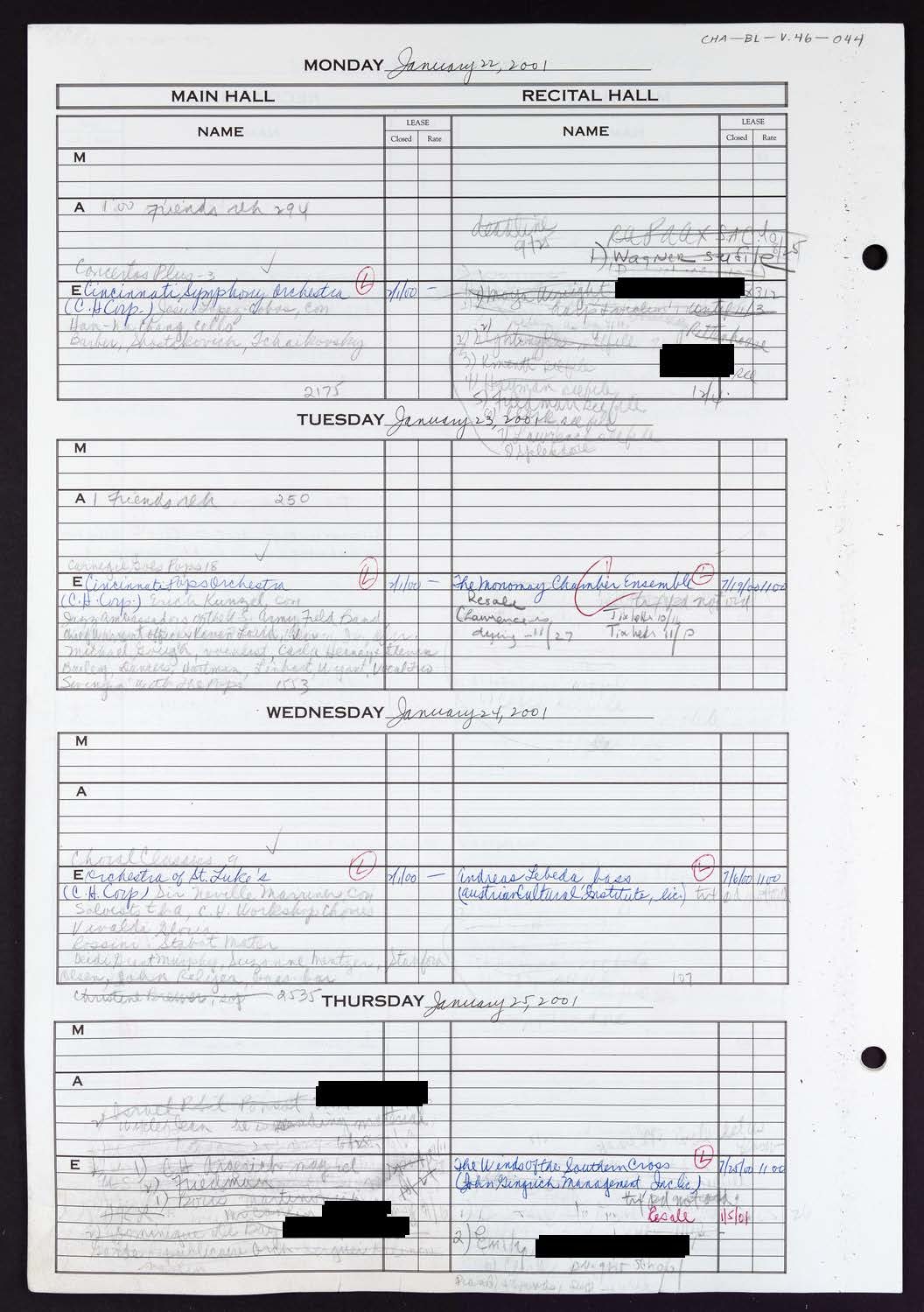 Carnegie Hall Booking Ledger, volume 46, page 44