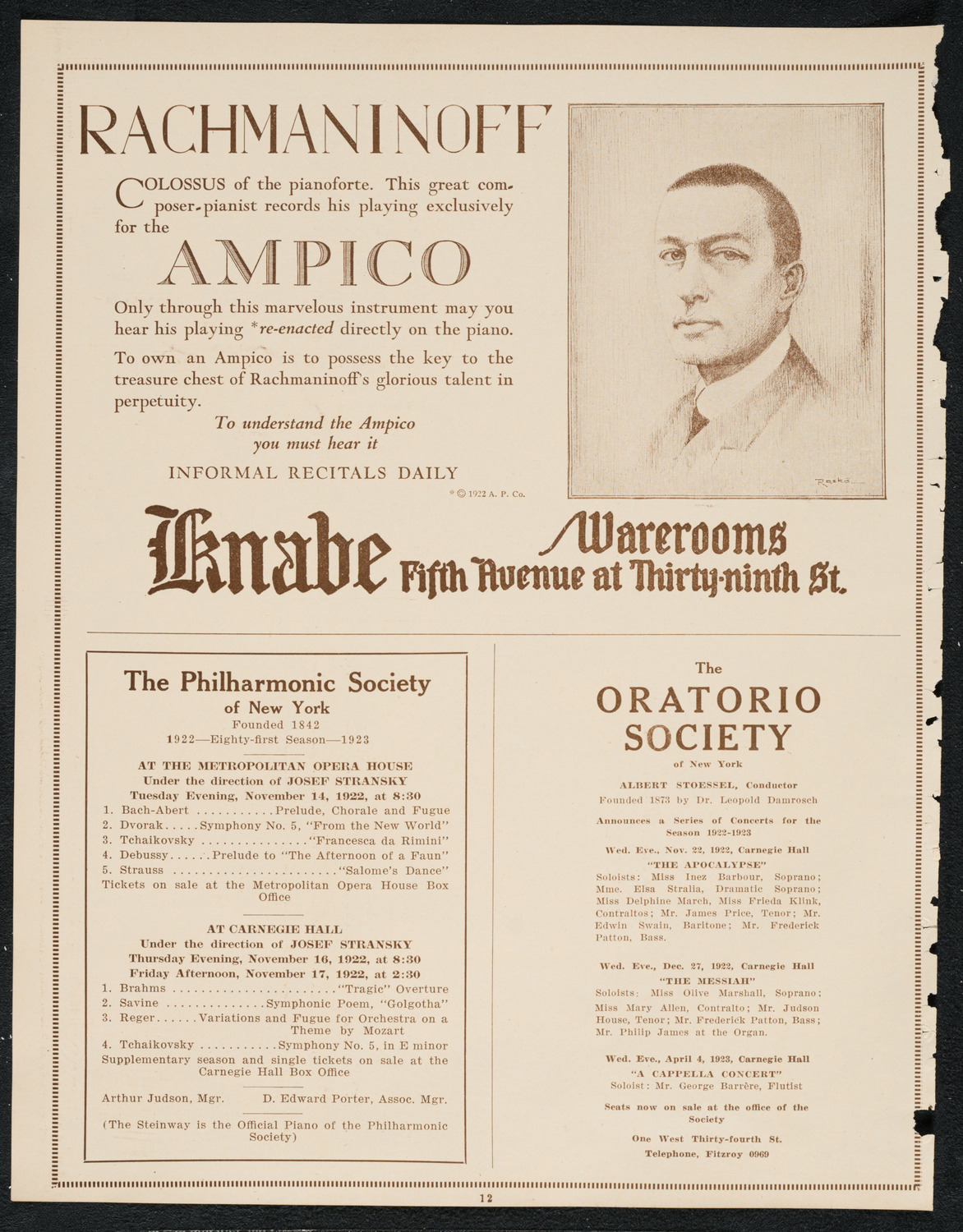 Benefit Concert for Mrs. Oscar Hammerstein, November 13, 1922, program page 12