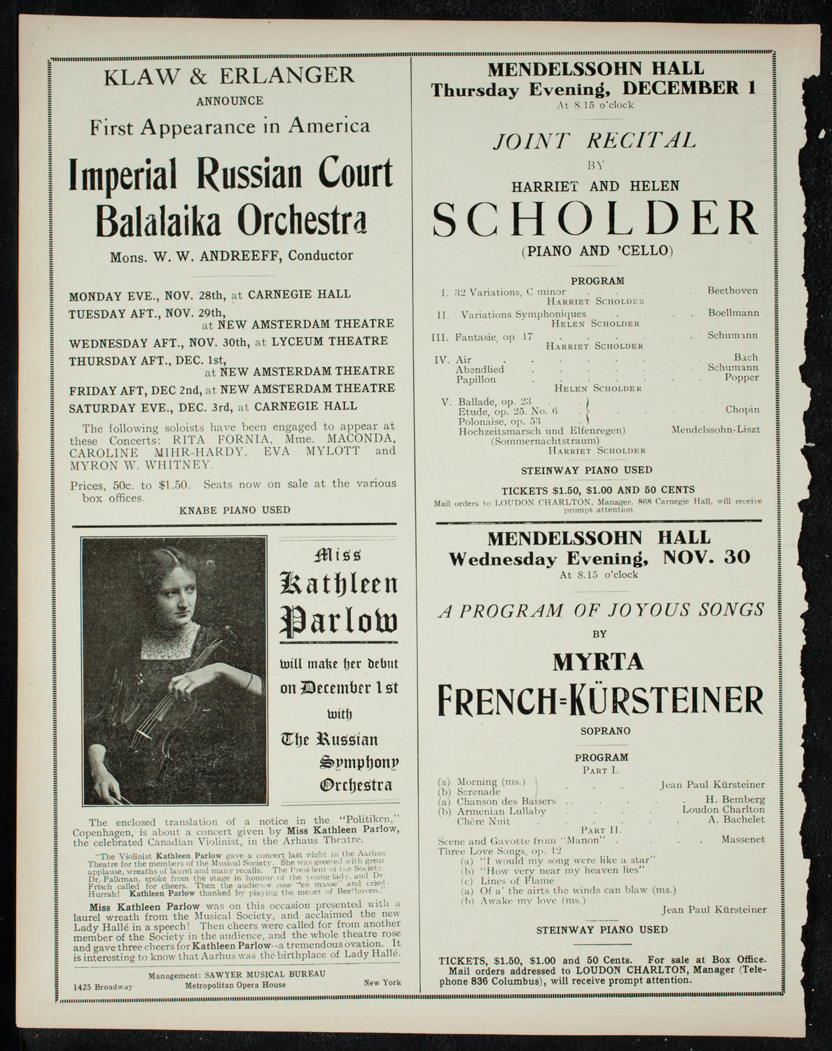 Elmendorf Lecture: Vienna, November 27, 1910, program page 10