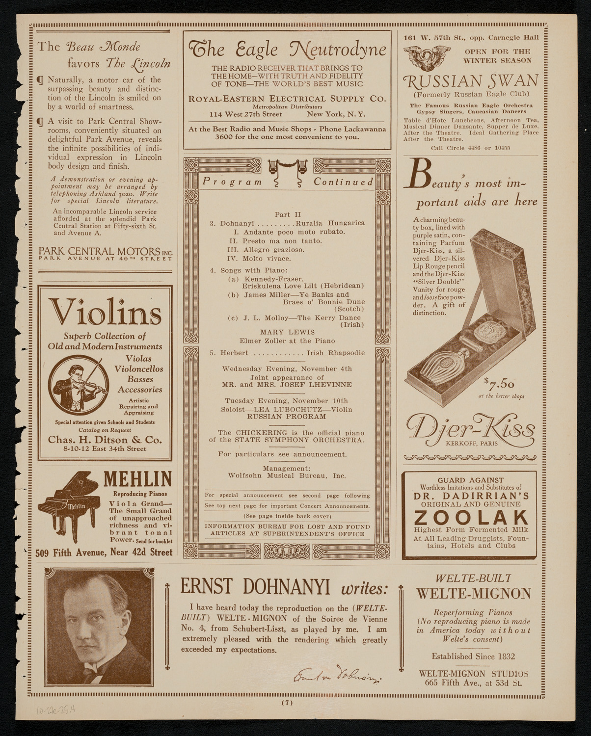 State Symphony Orchestra of New York, October 27, 1925, program page 7