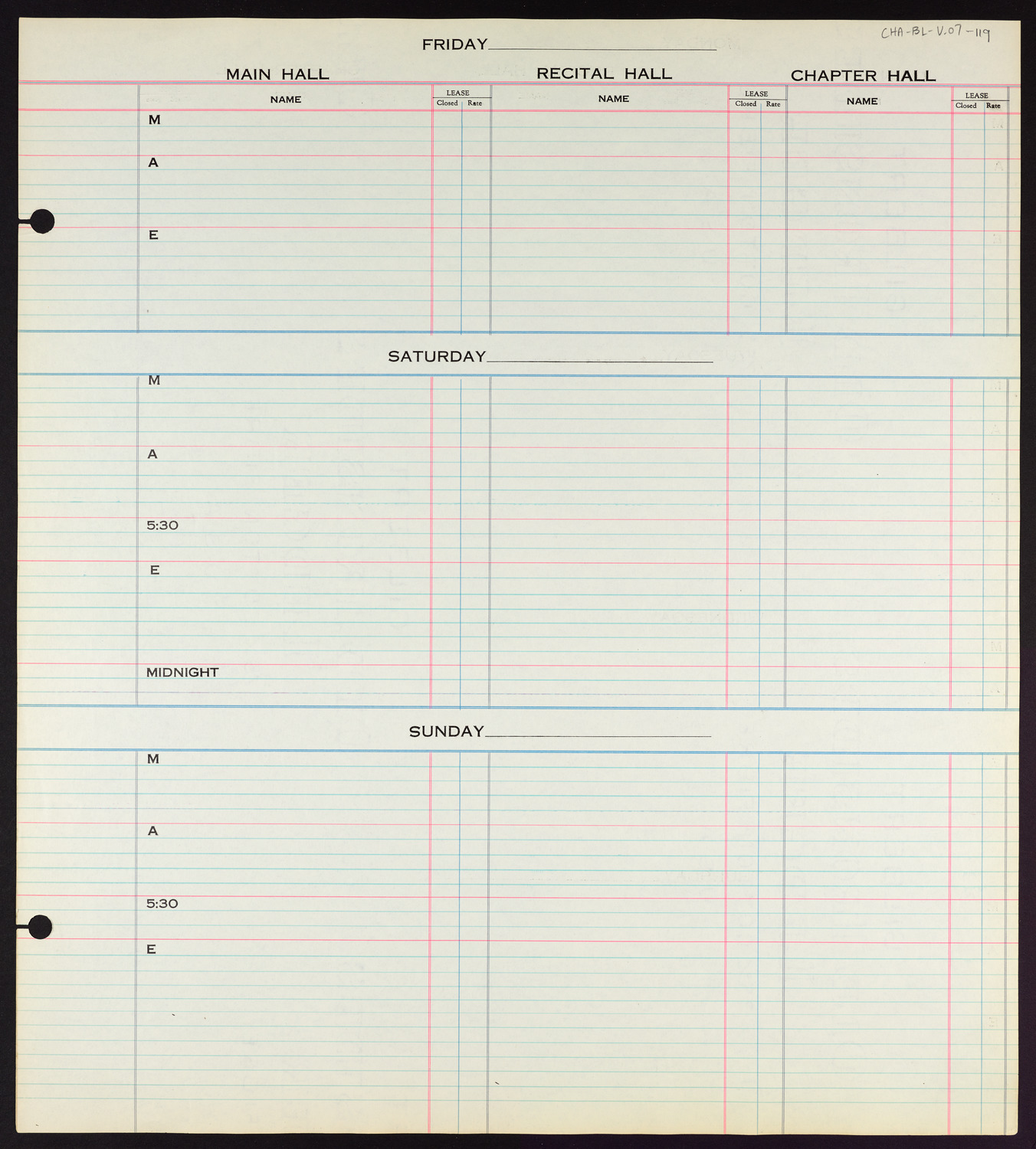 Carnegie Hall Booking Ledger, volume 7, page 119