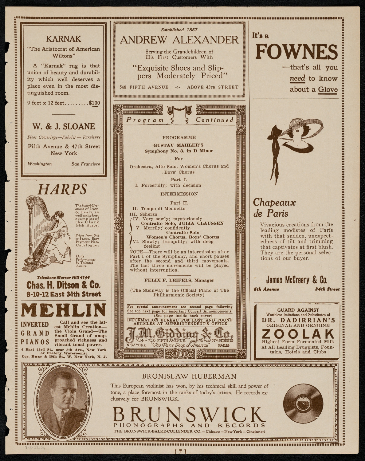 New York Philharmonic, March 2, 1922, program page 7