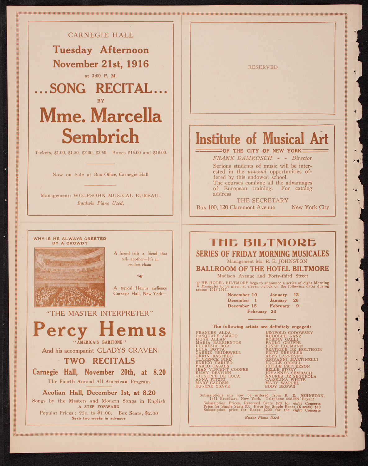 Home Symphony Concert: New York Philharmonic, November 8, 1916, program page 2