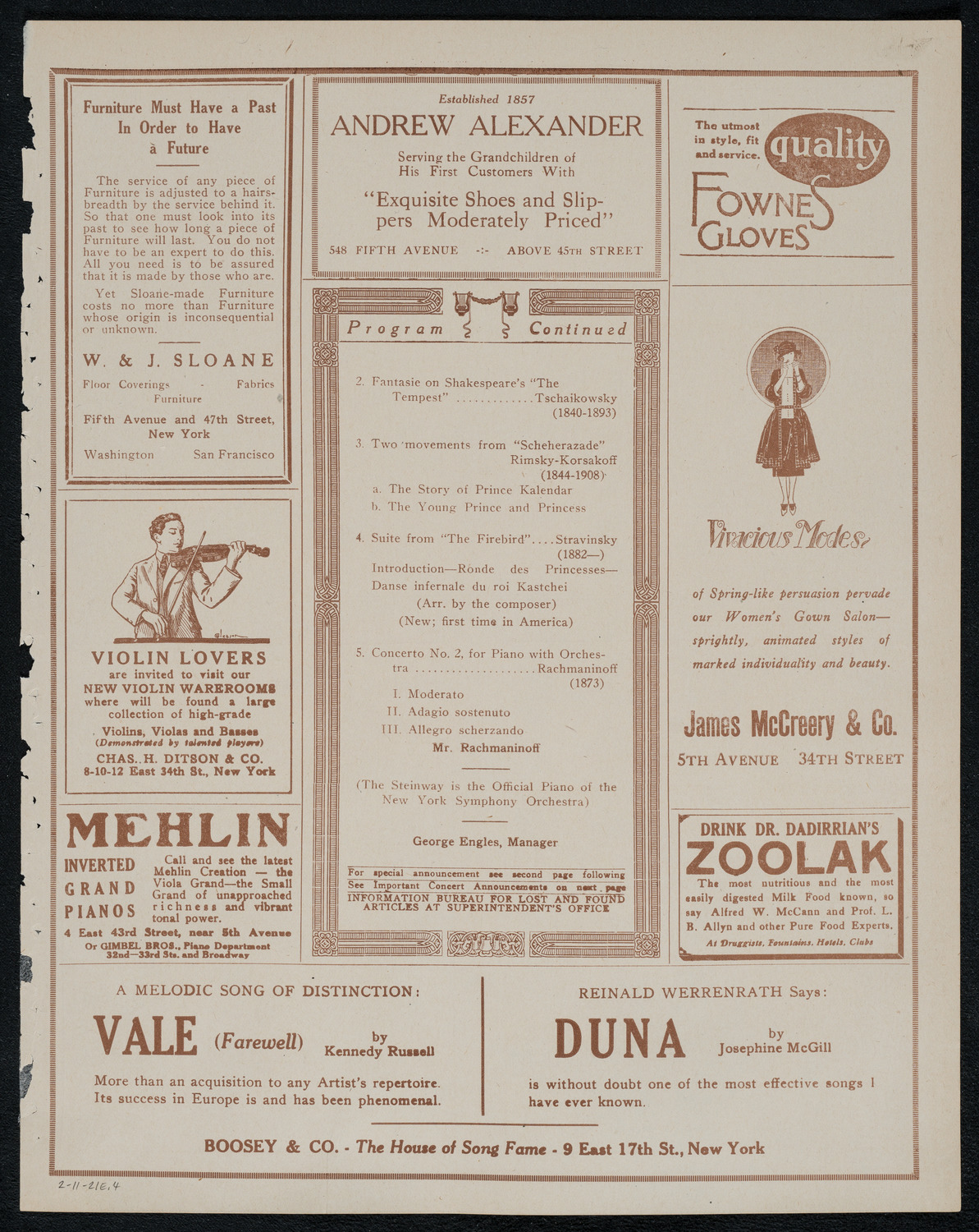 New York Symphony Orchestra, February 11, 1921, program page 7