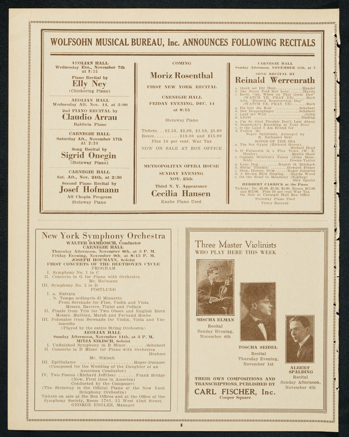 Albert Spalding, Violin, November 4, 1923, program page 8