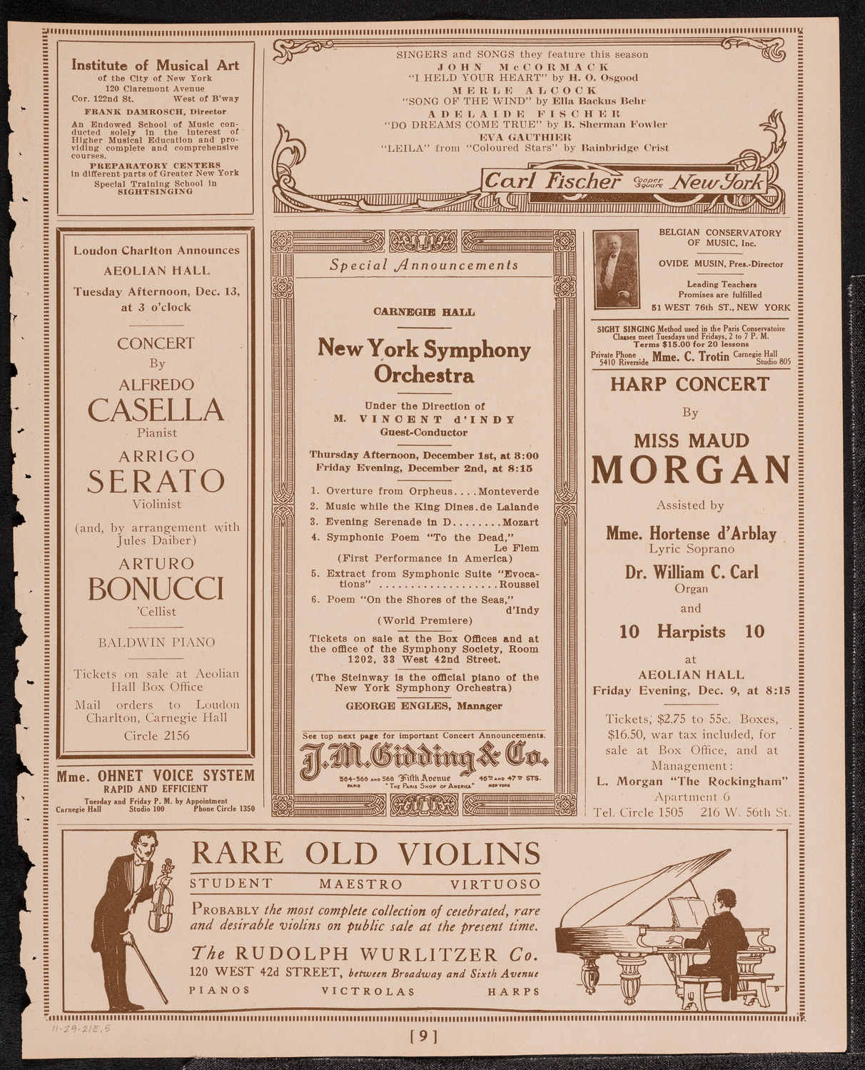 Philadelphia Orchestra, November 29, 1921, program page 9