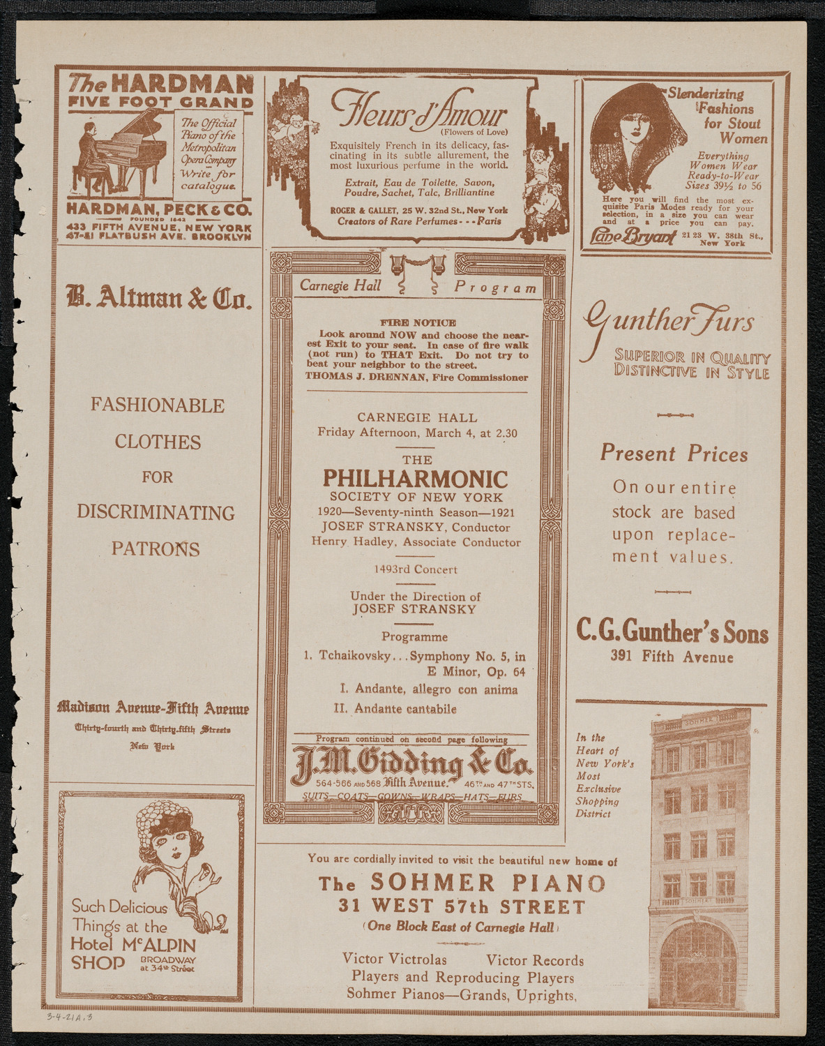New York Philharmonic, March 4, 1921, program page 5