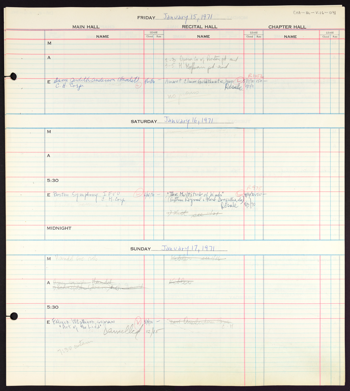 Carnegie Hall Booking Ledger, volume 16, page 41