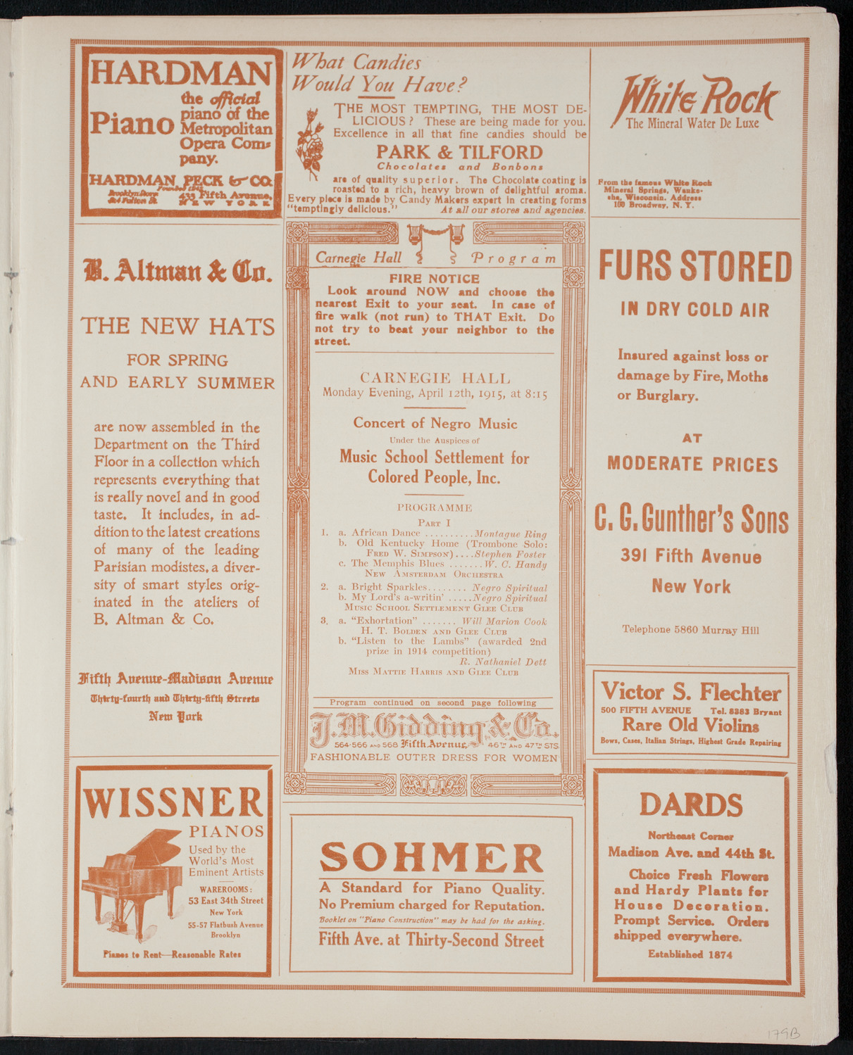 Concert of Negro Music, April 12, 1915, program page 5