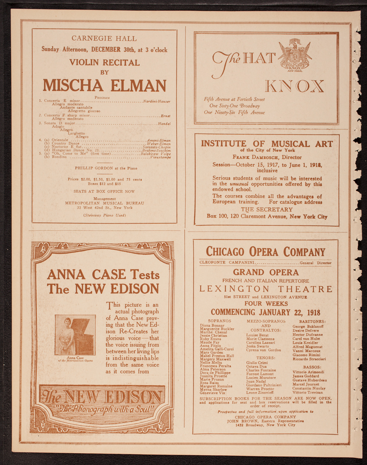 Columbia University Chorus, December 20, 1917, program page 2