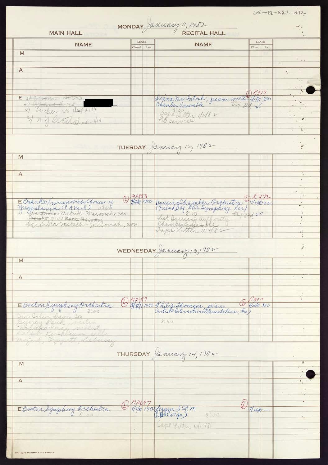 Carnegie Hall Booking Ledger, volume 27, page 42