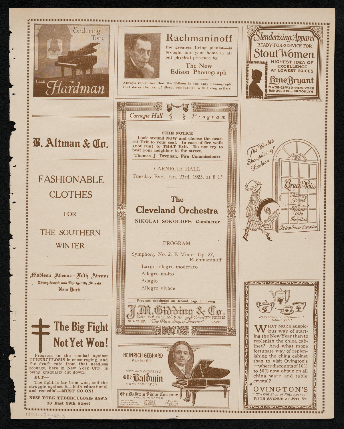 Cleveland Orchestra, January 23, 1923, program page 5