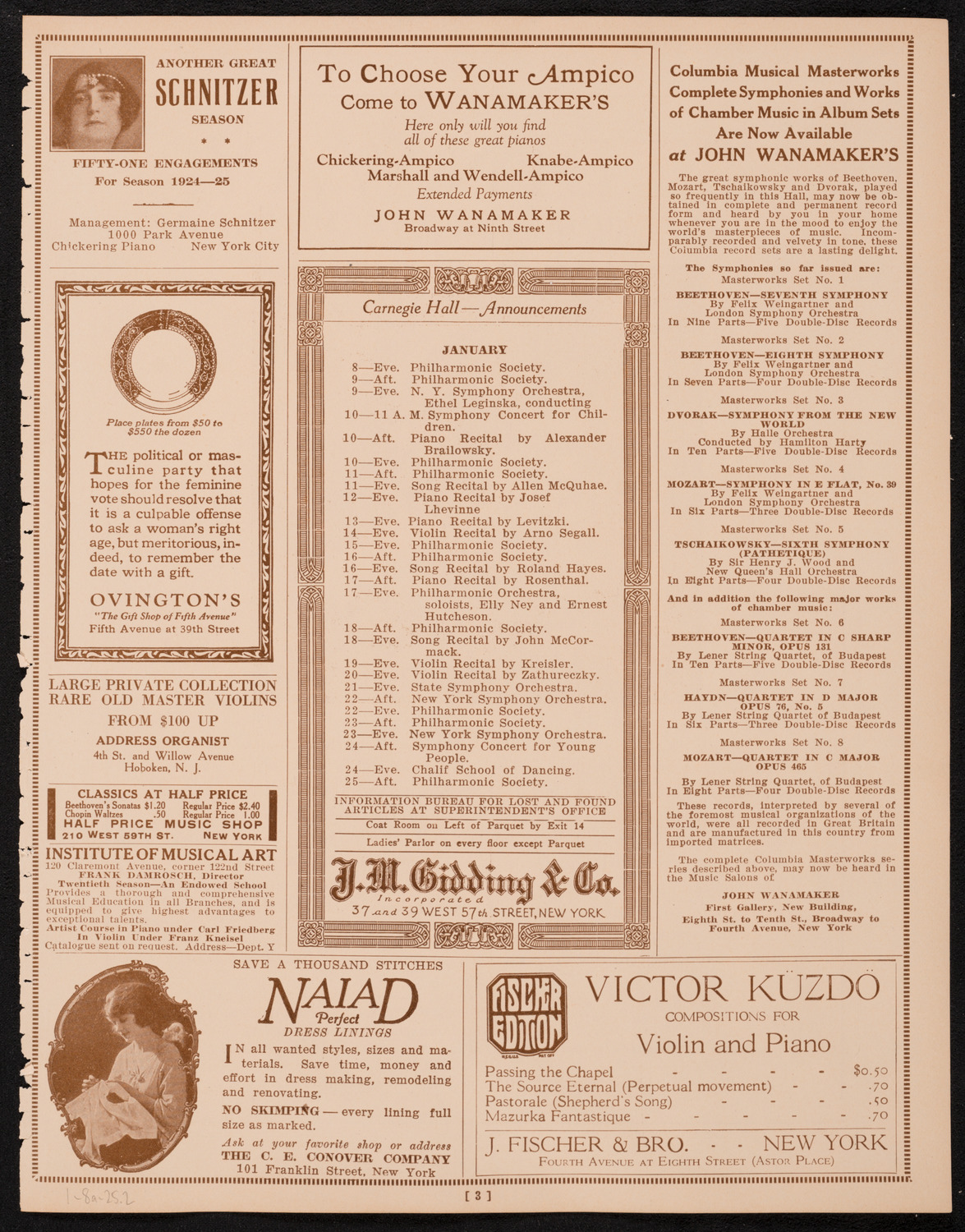 New York Symphony Orchestra, January 8, 1925, program page 3