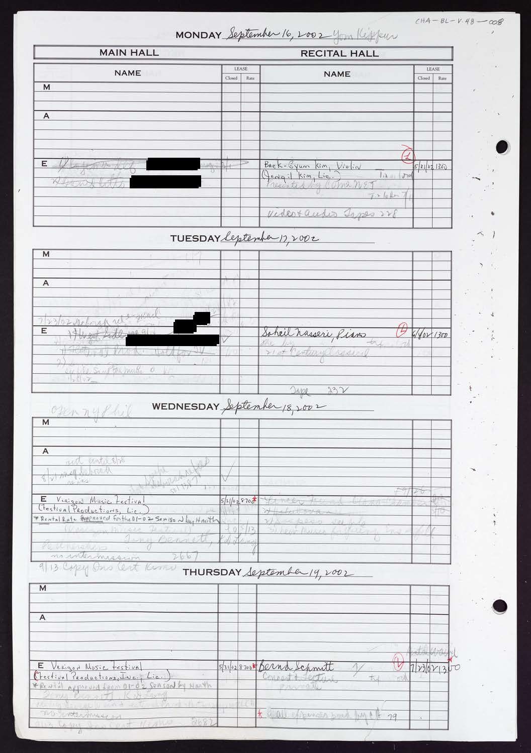 Carnegie Hall Booking Ledger, volume 48, page 8