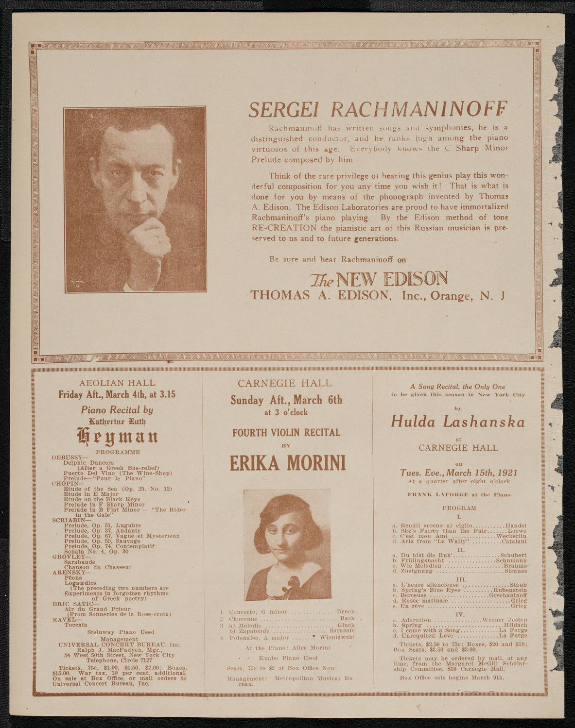 New York Philharmonic, February 27, 1921, program page 2