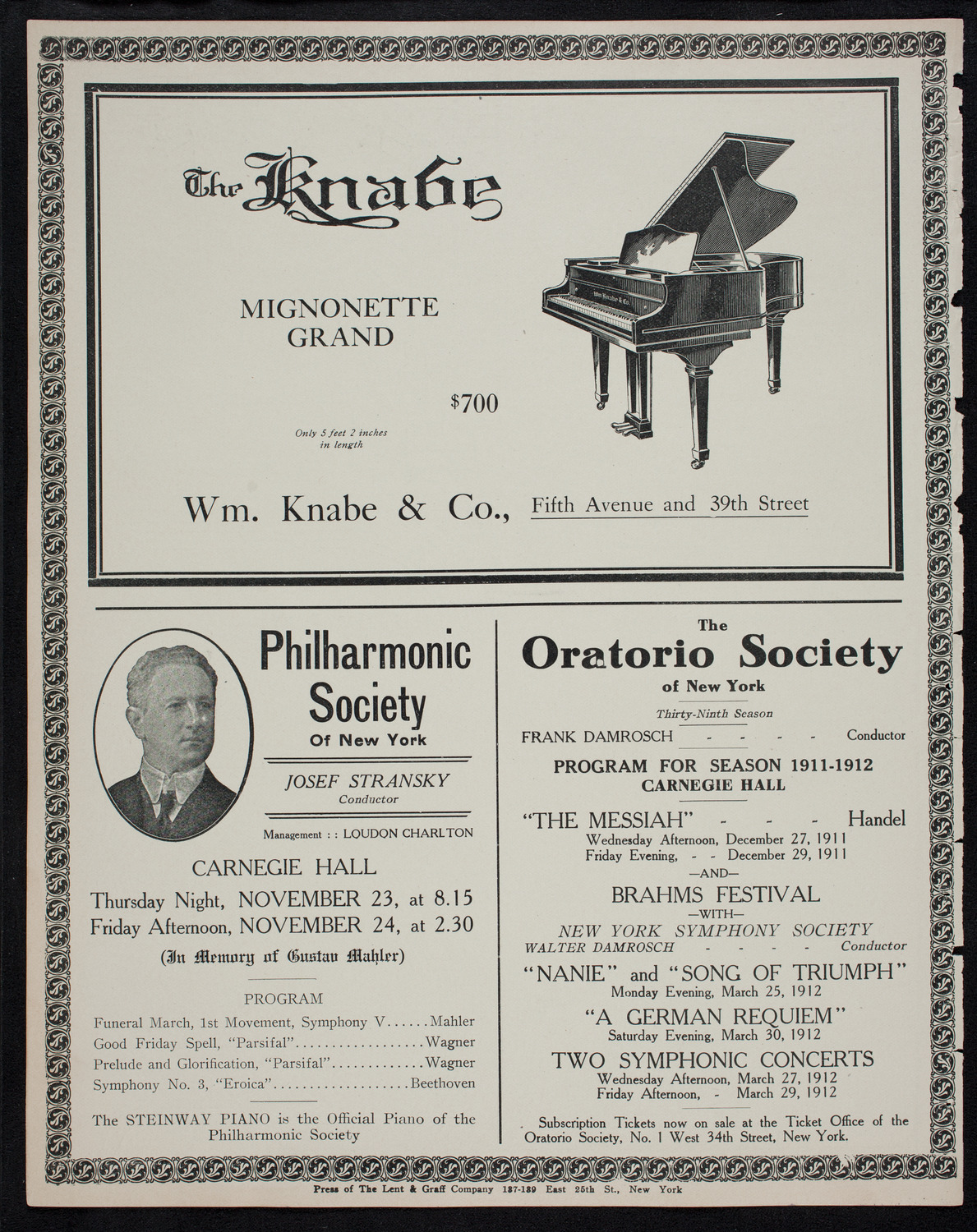 New York Philharmonic, November 17, 1911, program page 12