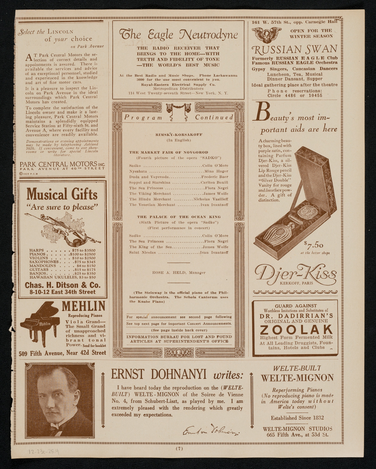 Schola Cantorum of New York, December 23, 1925, program page 7