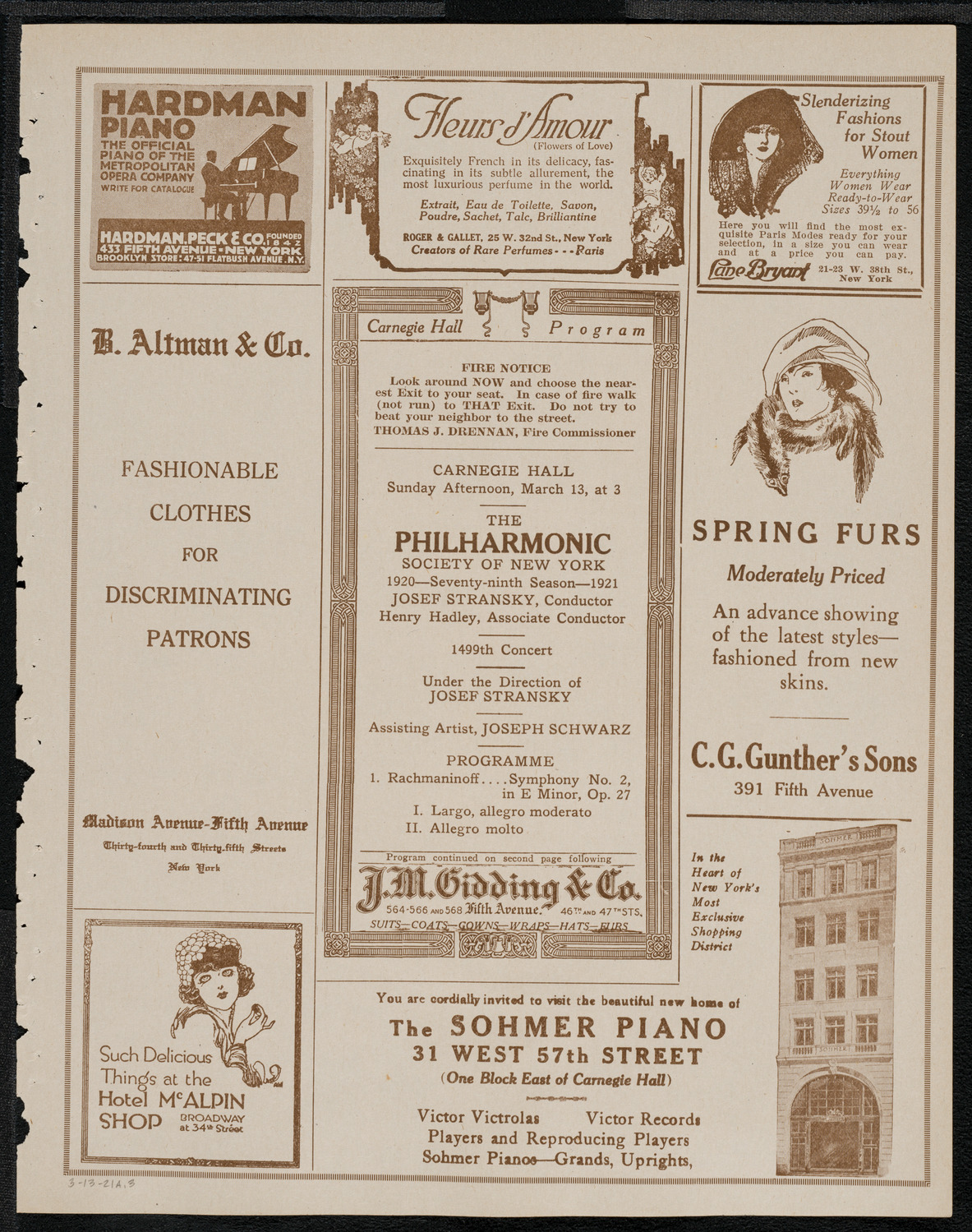New York Philharmonic, March 13, 1921, program page 5