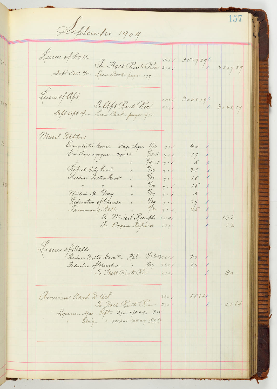 Music Hall Accounting Ledger Journal, volume 7, page 157