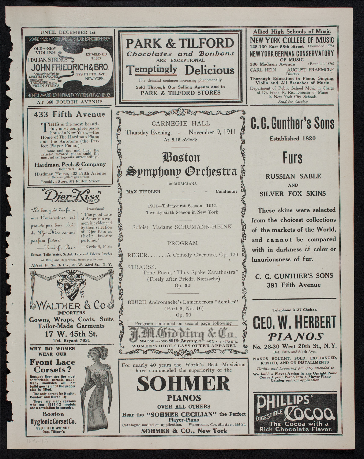 Boston Symphony Orchestra, November 9, 1911, program page 5