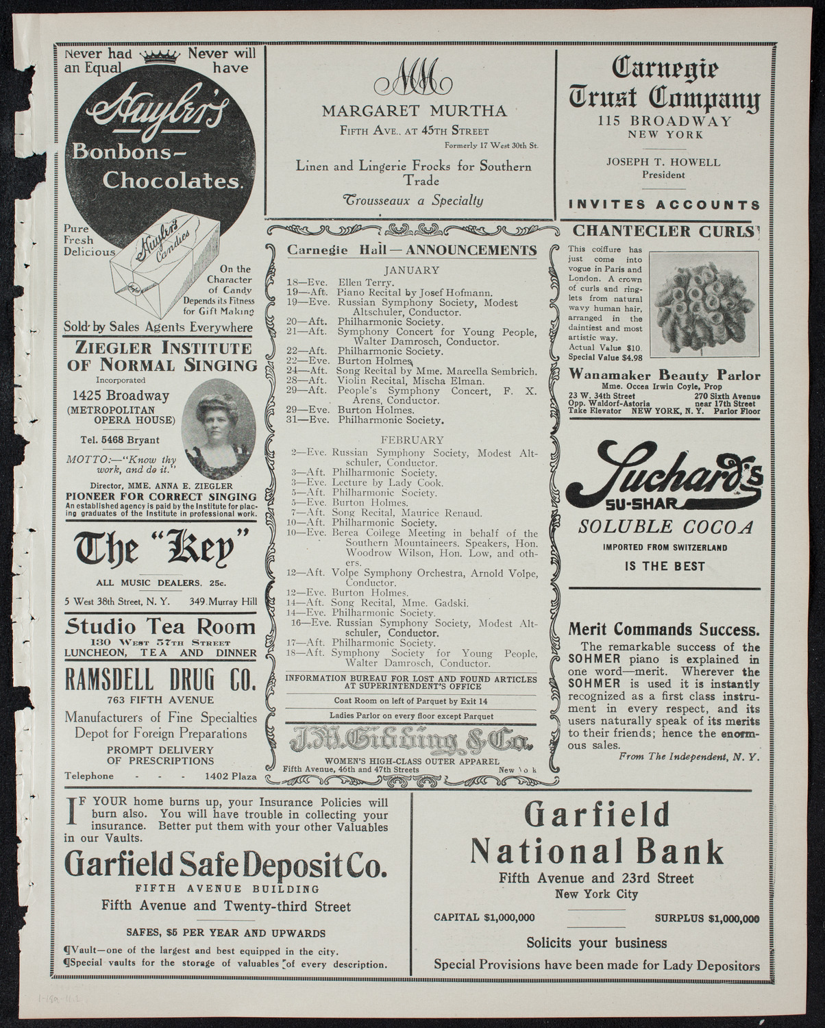 Edmond Clement, Tenor, January 18, 1911, program page 3