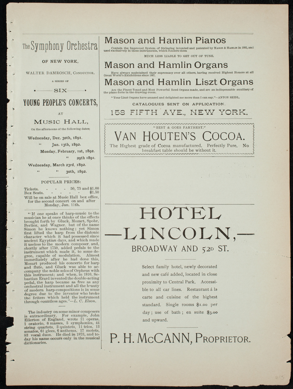 Kneisel Quartet, January 15, 1892, program page 5