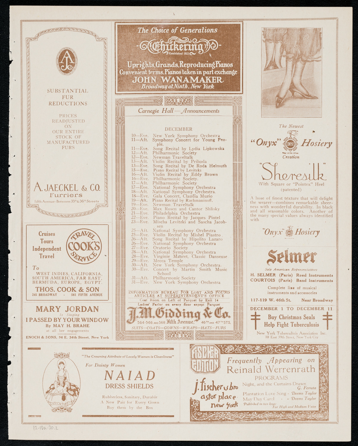 New York Philharmonic, December 10, 1920, program page 3