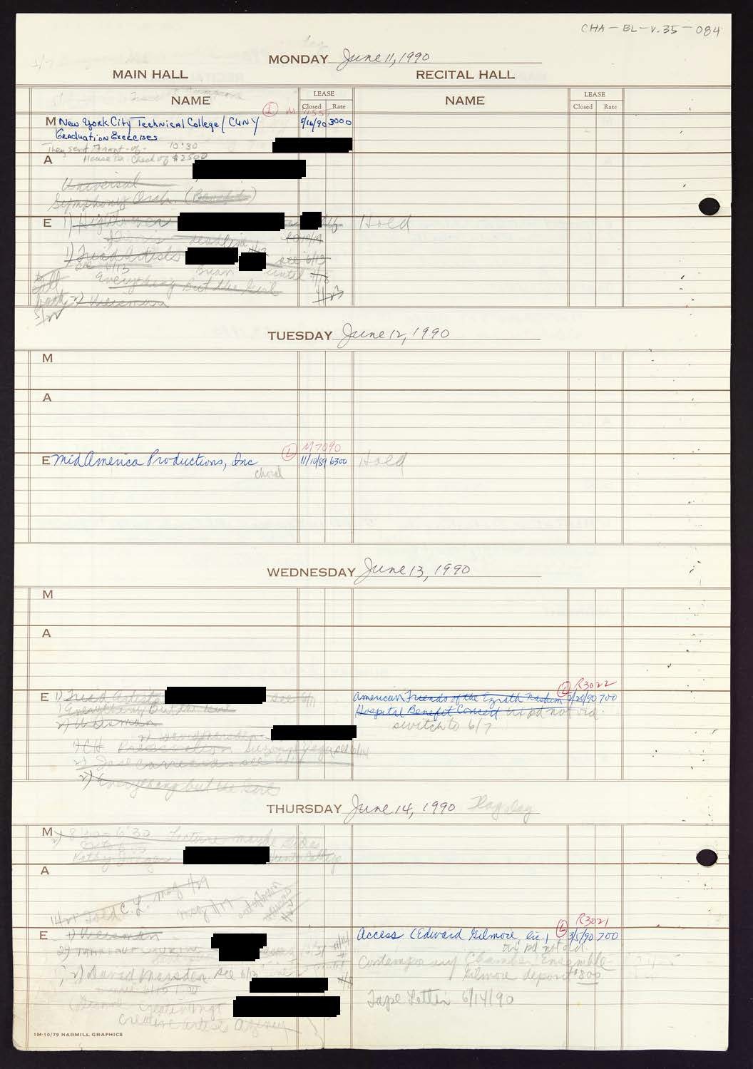 Carnegie Hall Booking Ledger, volume 35, page 84