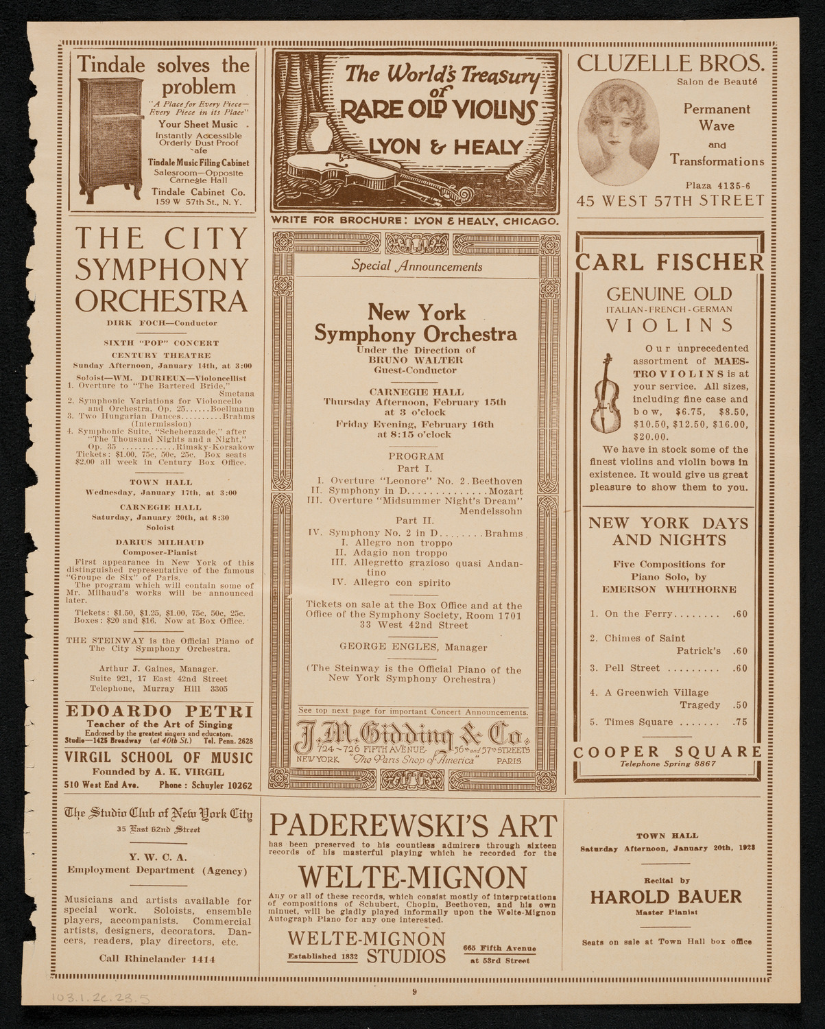 Philadelphia Orchestra, January 2, 1923, program page 9