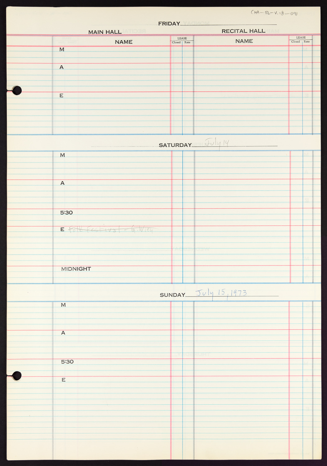 Carnegie Hall Booking Ledger, volume 18, page 91