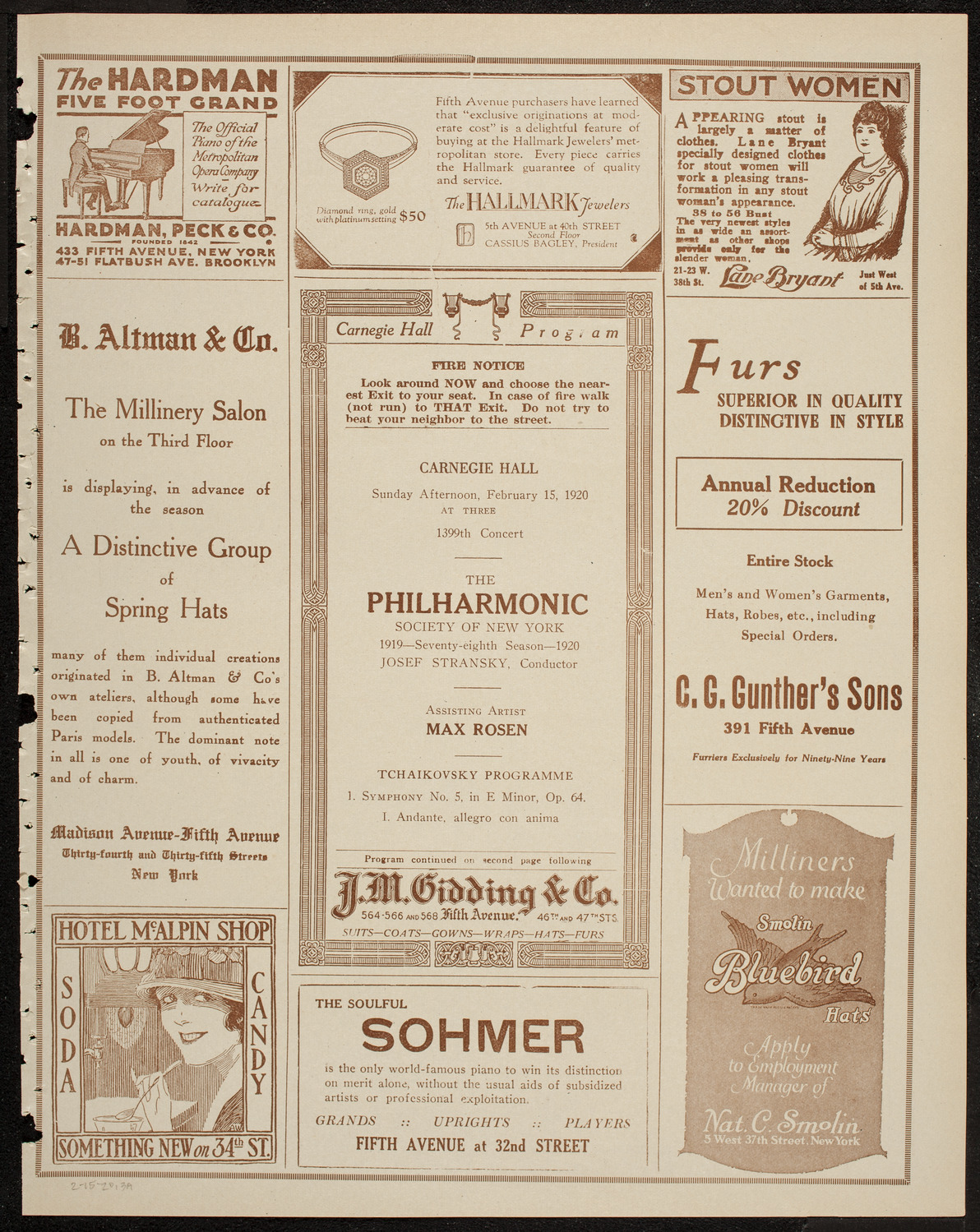 New York Philharmonic, February 15, 1920, program page 5