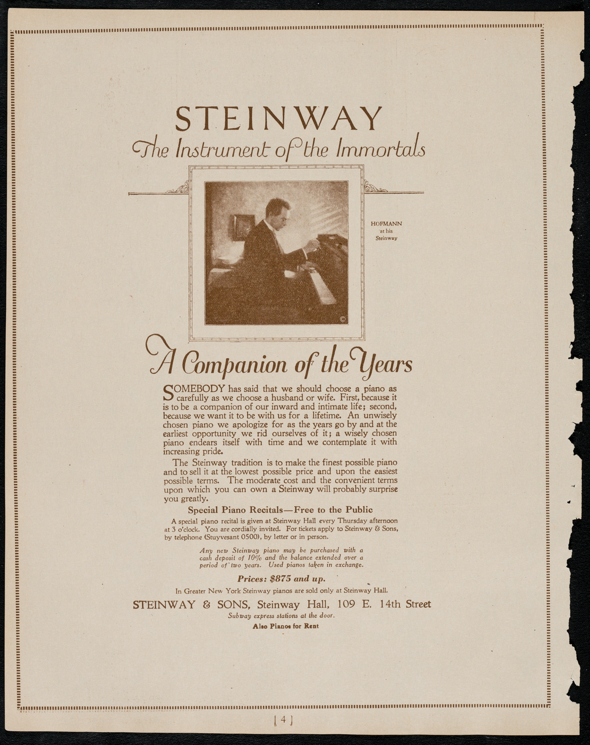 Jascha Heifetz, Violin, February 13, 1922, program page 4