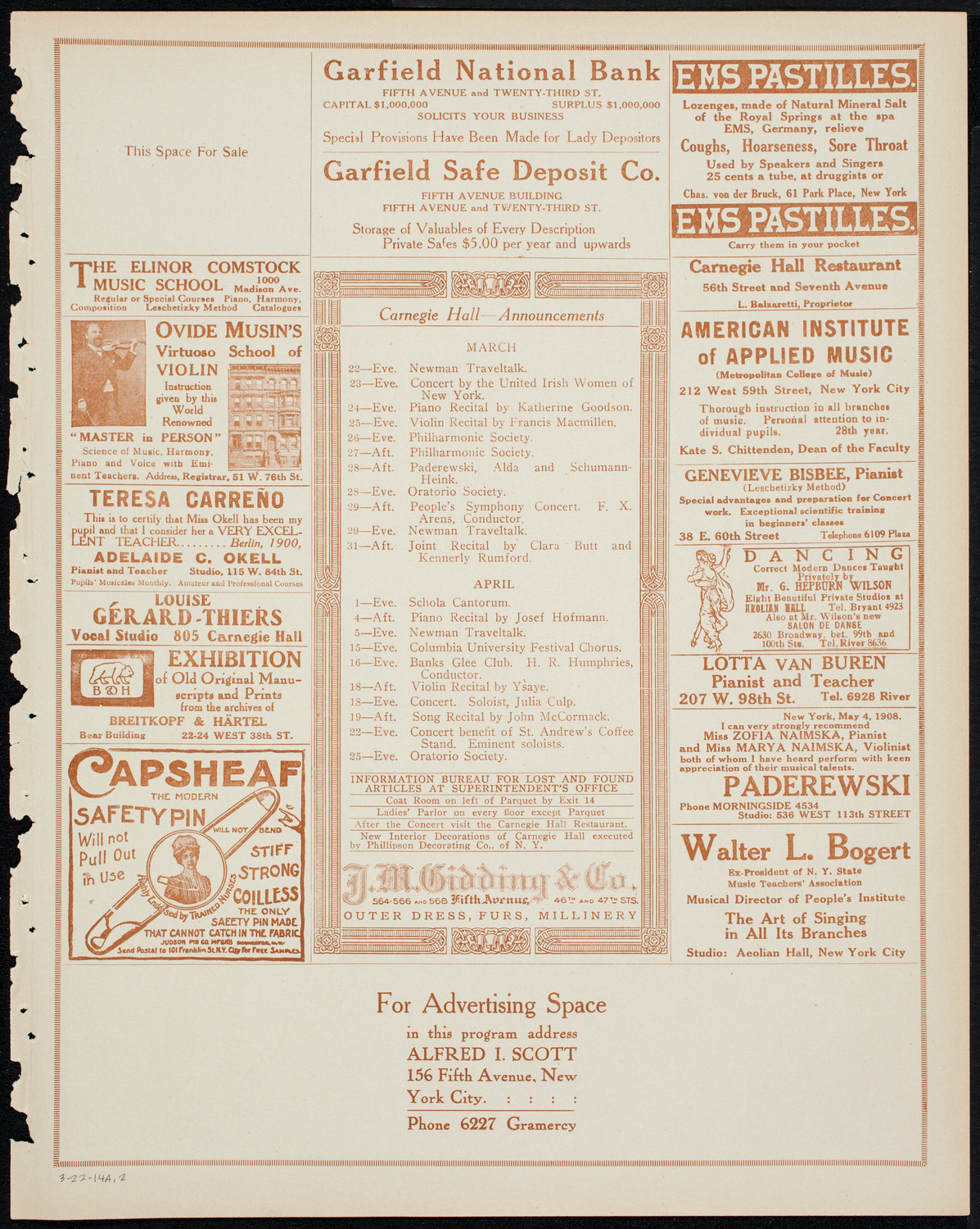 New York Philharmonic, March 22, 1914, program page 3