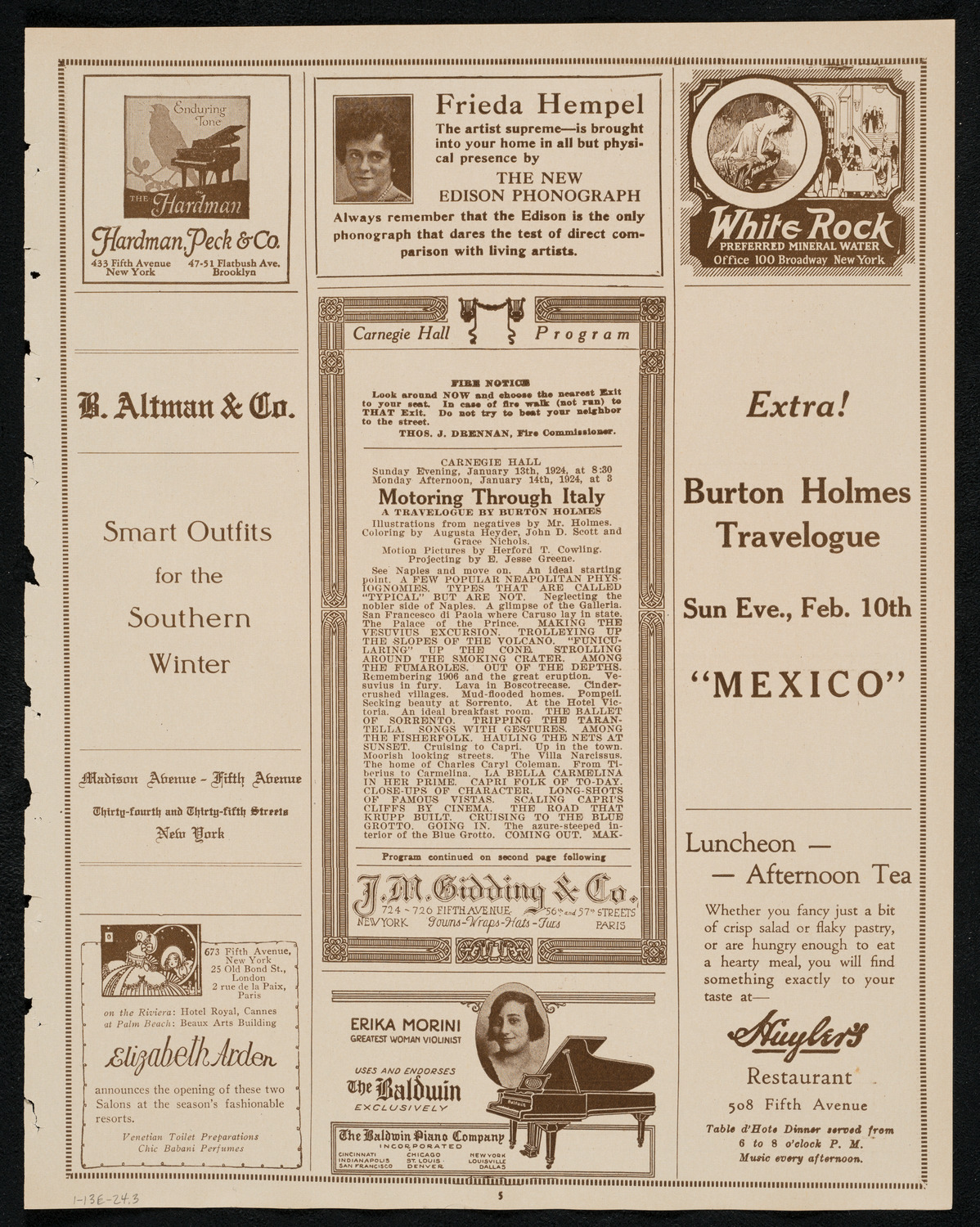 Burton Holmes Travelogue: Motoring Through Italy, January 13, 1924, program page 5