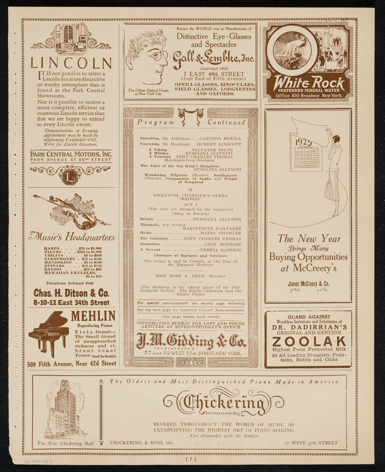 Schola Cantorum of New York, December 30, 1924, program page 7
