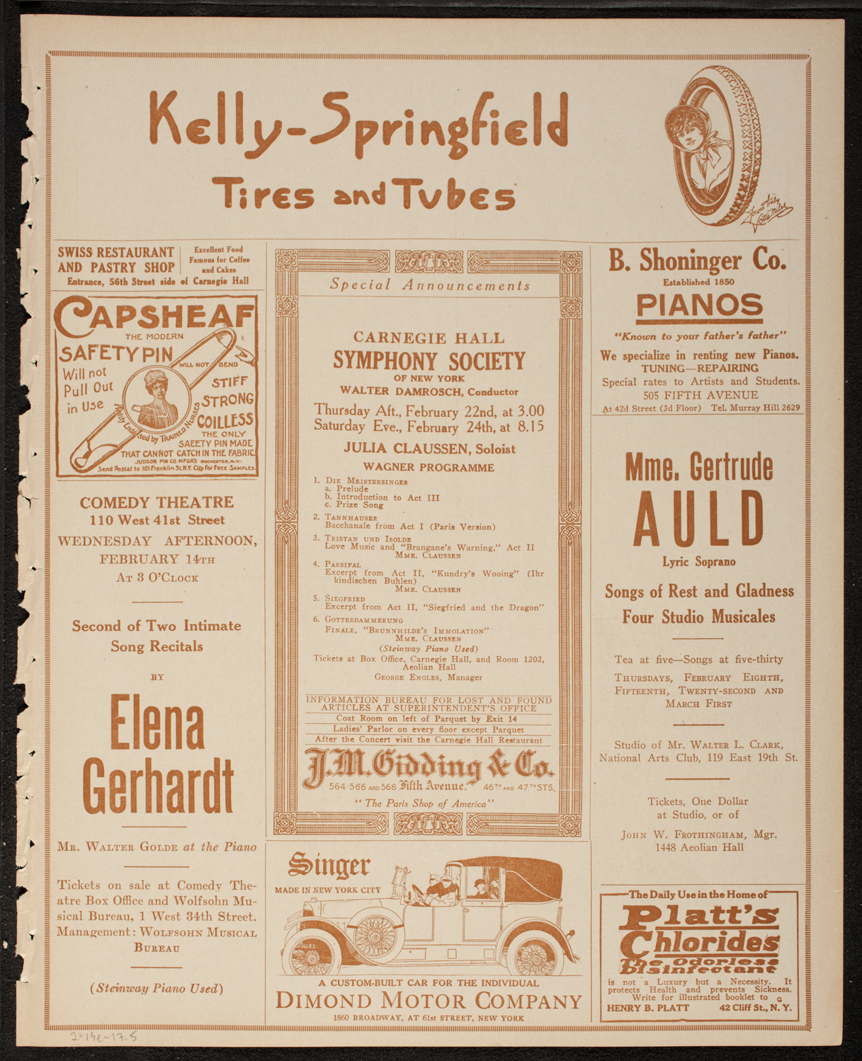 Oratorio Society of New York, February 13, 1917, program page 9