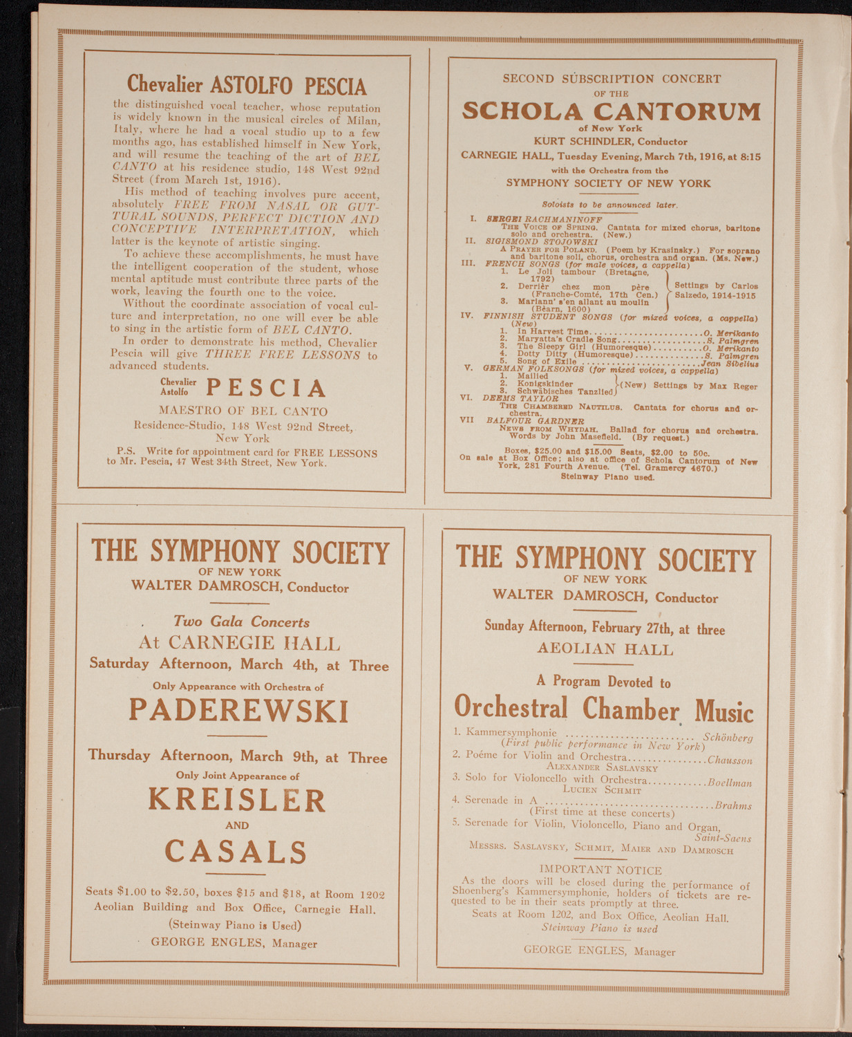 Oscar Seagle, Tenor, February 21, 1916, program page 8